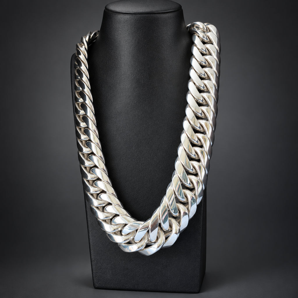35mm 999 Pure Silver Cuban Chain Necklace for Men