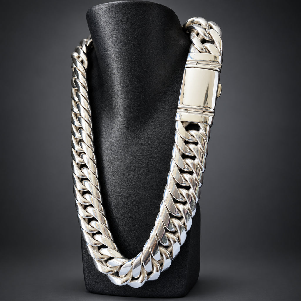 35mm 999 Pure Silver Cuban Chain Necklace for Men