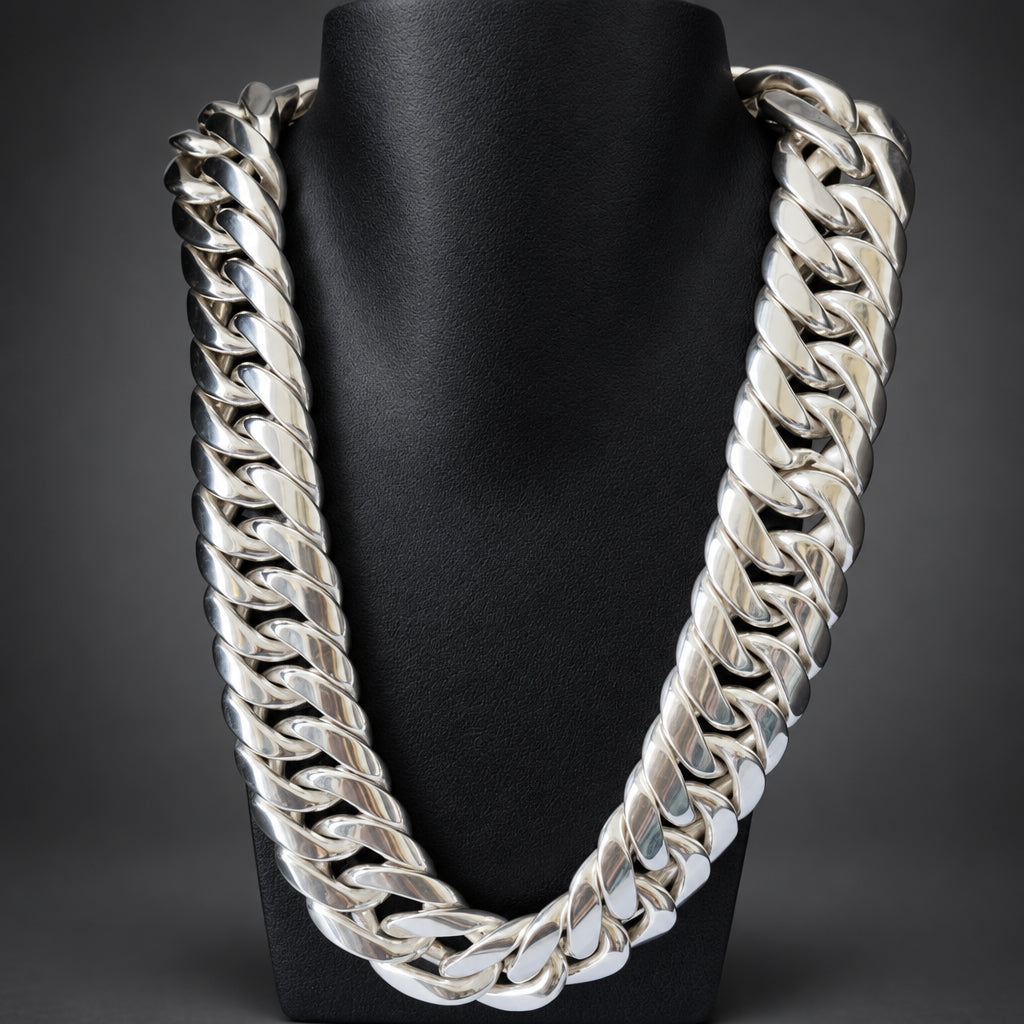 35mm 999 Pure Silver Cuban Chain Necklace for Men