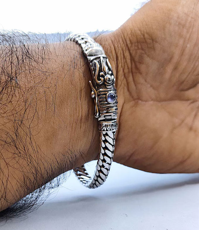 Men Silver bracelet, Shiva bracelet, Hindu jewelry