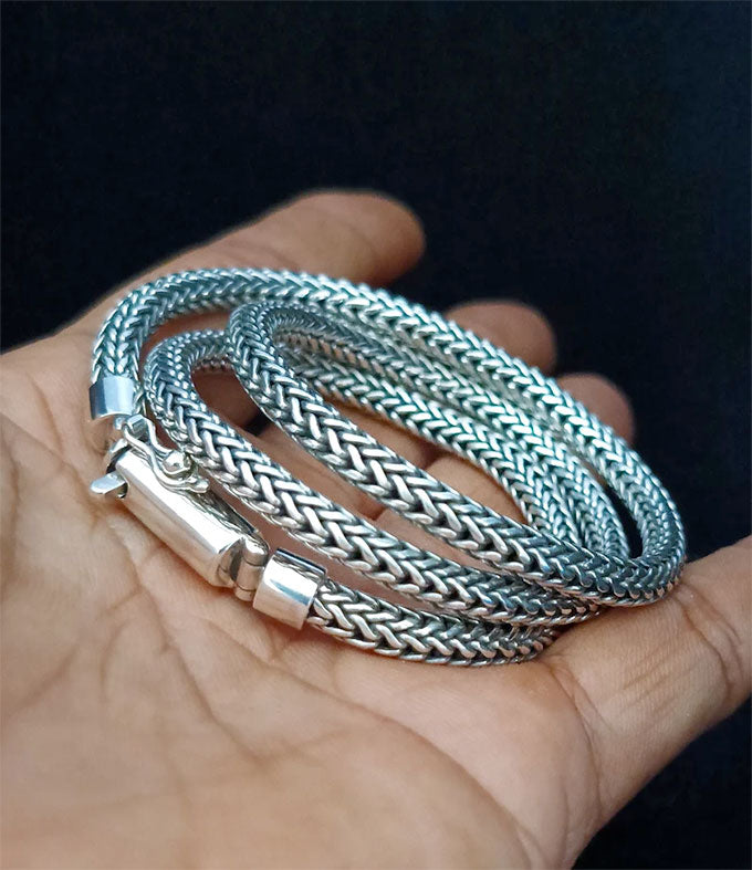 Men's 999 Sterling Silver Fox Tail Chain Necklace - Bali Handmade