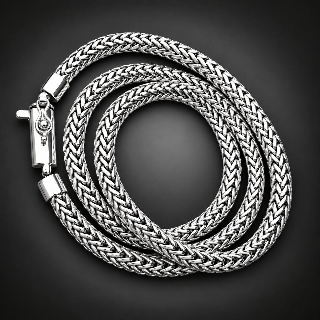 Handcrafted Men's 6mm 999 Pure Silver Fox Tail Chain Necklace