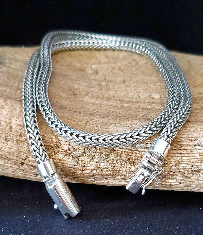 Men's 999 Sterling Silver Fox Tail Chain Necklace - Bali Handmade