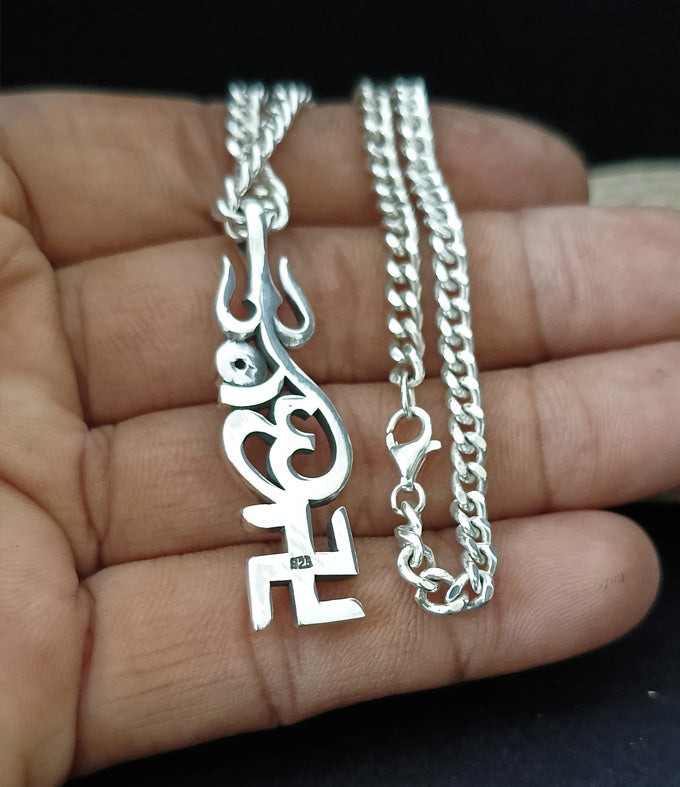 Men's Hindu necklace, Sacred Spiritual Jewelry, Swastik Om Trishul Symbol