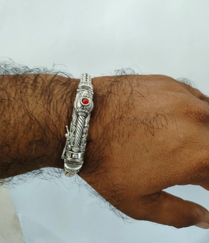 Mens silver bracelet, Hanuman bracelet, Hindu jewelry