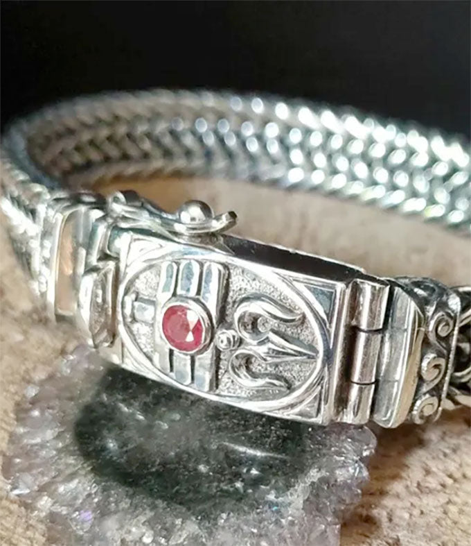 Sacred Shiva Trident Bracelet for Men - Handcrafted Sterling Silver Jewelry