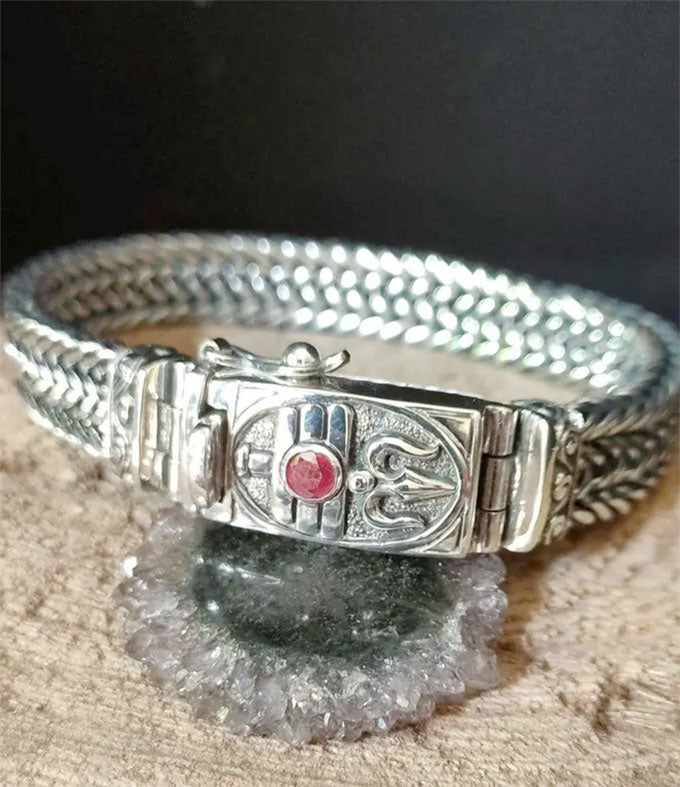 Sacred Shiva Trident Bracelet for Men - Handcrafted Sterling Silver Jewelry