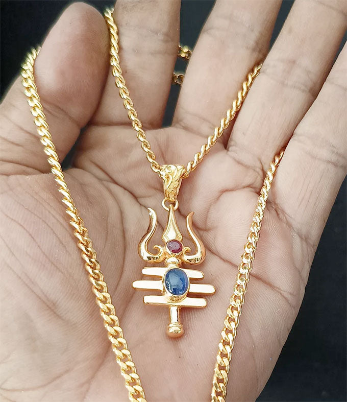 Trident of shiva, Men's Hindu necklace, Blue sapphire necklace
