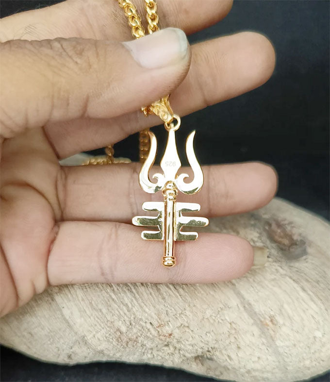 Trident of shiva, Men's Hindu necklace, Blue sapphire necklace