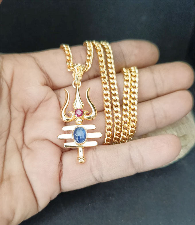 Trident of shiva, Men's Hindu necklace, Blue sapphire necklace