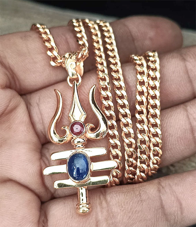 Trident of shiva, Men's Hindu necklace, Blue sapphire necklace