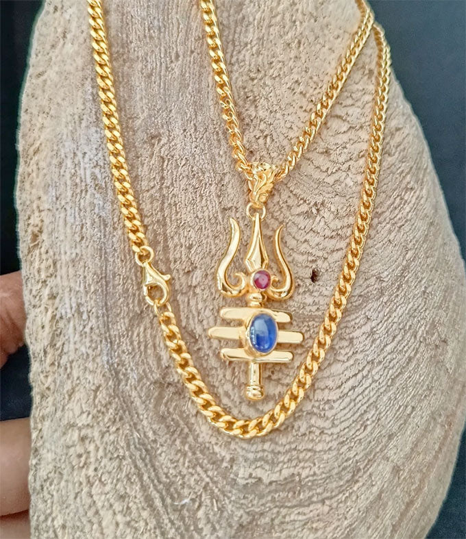 Trident of shiva, Men's Hindu necklace, Blue sapphire necklace