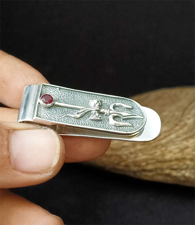 Trident shiva, silver Money clips, Gifts for men.
