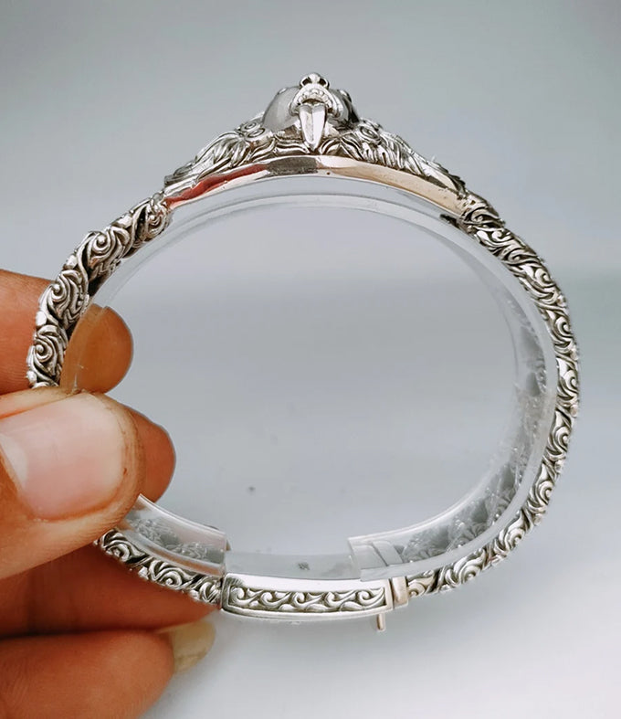 Mens Sterling Silver Goddess Kali Bracelet, Handmade Cuban Chain