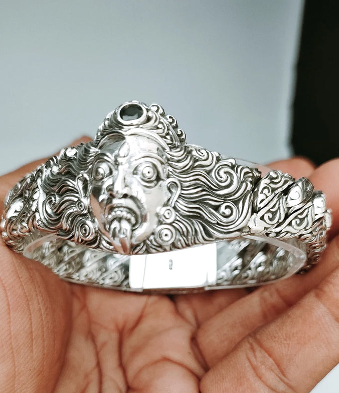 Mens Sterling Silver Goddess Kali Bracelet, Handmade Cuban Chain