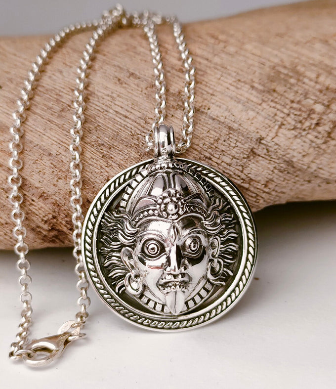 Sterling Silver Kali Goddess Pendant, Hindu Jewelry Gift