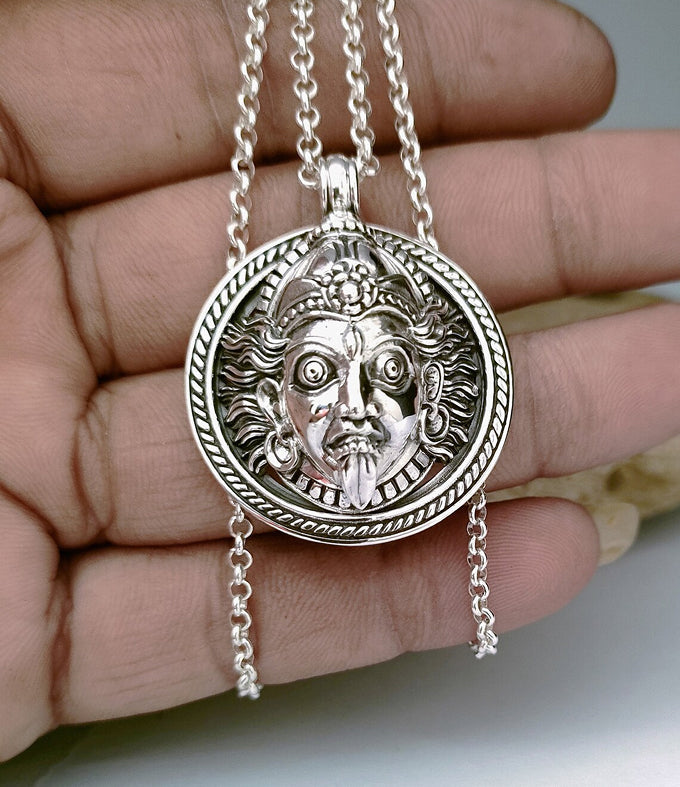 Sterling Silver Kali Goddess Pendant, Hindu Jewelry Gift