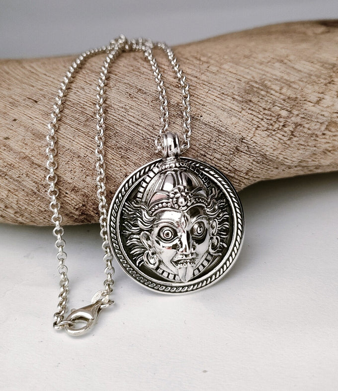 Sterling Silver Kali Goddess Pendant, Hindu Jewelry Gift