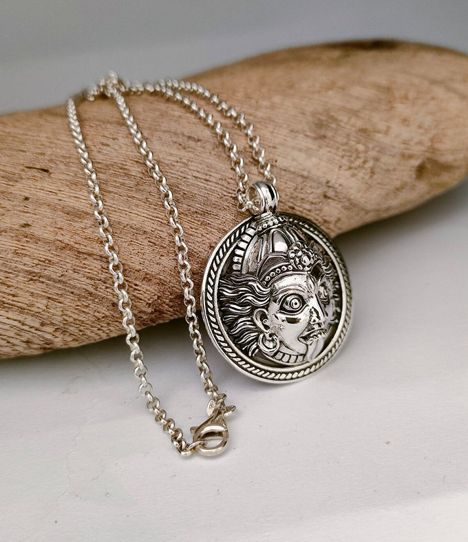 Sterling Silver Kali Goddess Pendant, Hindu Jewelry Gift