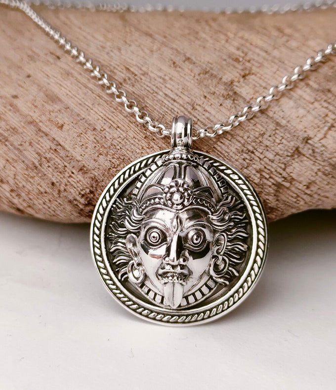 Sterling Silver Kali Goddess Pendant, Hindu Jewelry Gift
