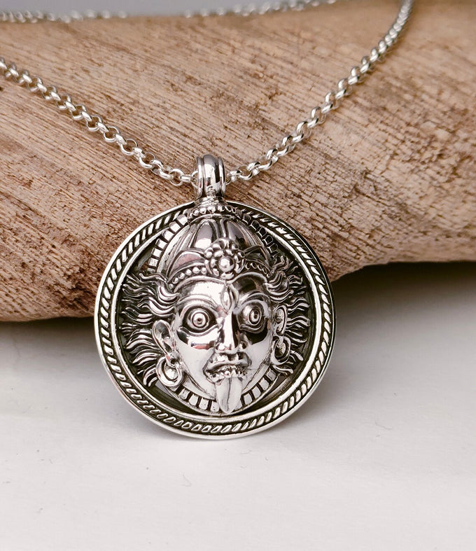 Sterling Silver Kali Goddess Pendant, Hindu Jewelry Gift