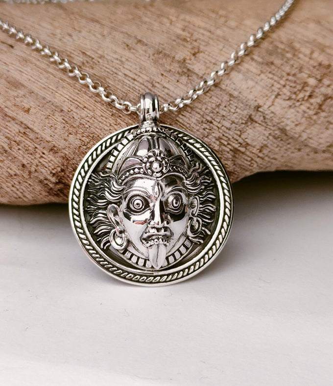 Sterling Silver Kali Goddess Pendant, Hindu Jewelry Gift