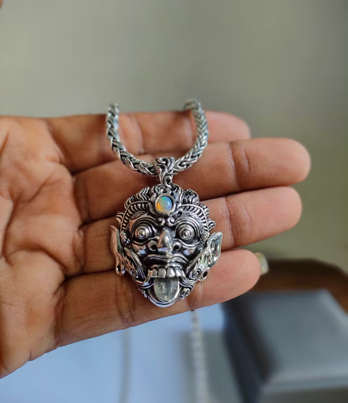 Men's Sterling Silver Rangda Pendant Necklace - Balinese Handmade Jewelry