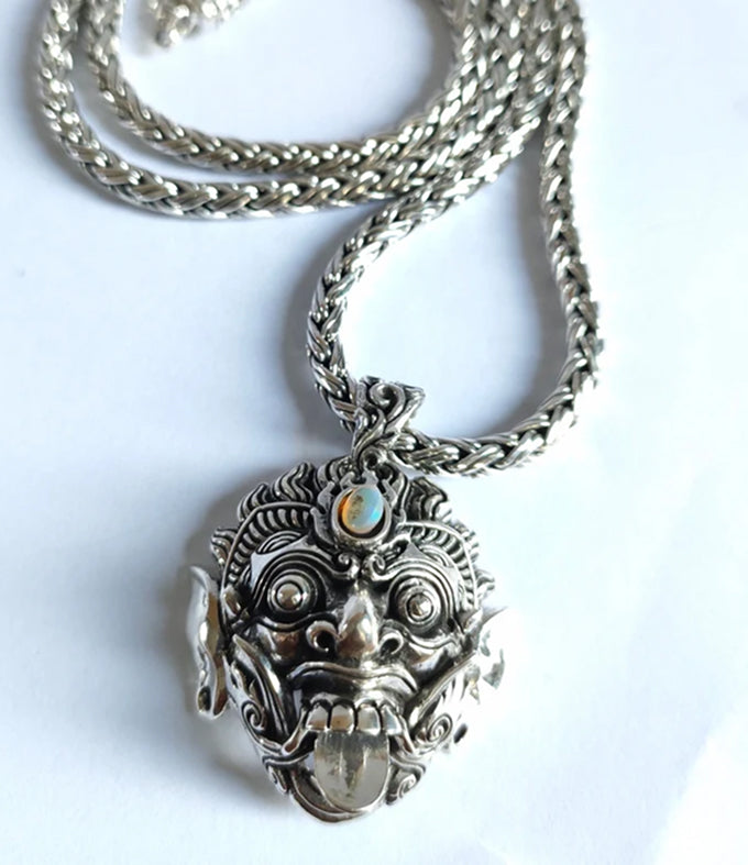 Men's Sterling Silver Rangda Pendant Necklace - Balinese Handmade Jewelry
