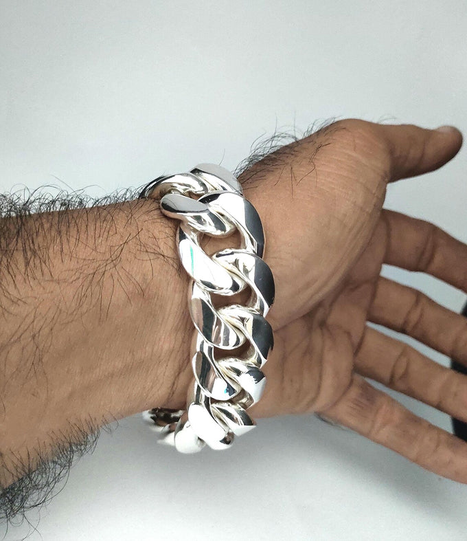 Heavy 999 Solid Silver Curb Bracelet - Handmade Men's Jewelry