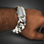 Heavy 23–25mm 999 Silver Curb Bracelet for Men
