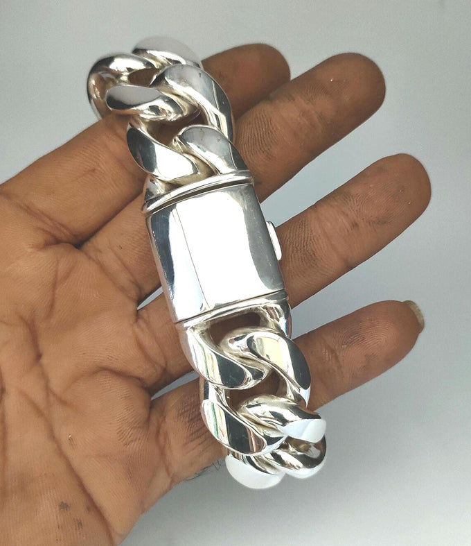Heavy 999 Solid Silver Curb Bracelet - Handmade Men's Jewelry