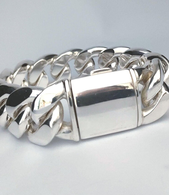 Heavy 999 Solid Silver Curb Bracelet - Handmade Men's Jewelry