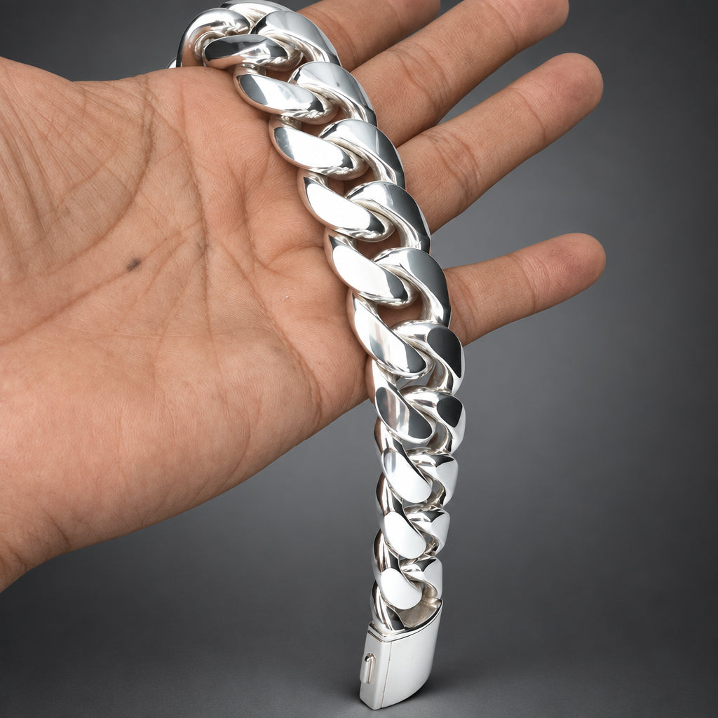 Heavy 23–25mm 999 Silver Curb Bracelet for Men