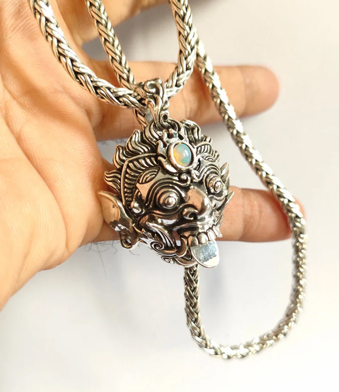 Men's Sterling Silver Rangda Pendant Necklace - Balinese Handmade Jewelry