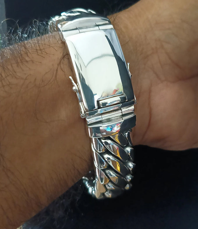 Men's 999 Pure Silver Snake Bracelet, Heavy Woven Chain