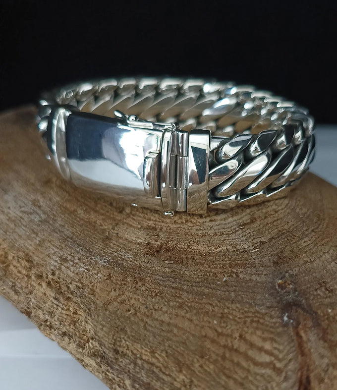 Men's 999 Pure Silver Snake Bracelet, Heavy Woven Chain