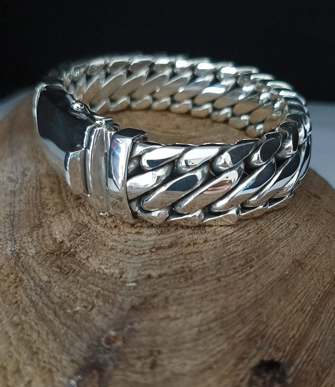 Men's 999 Pure Silver Snake Bracelet, Heavy Woven Chain