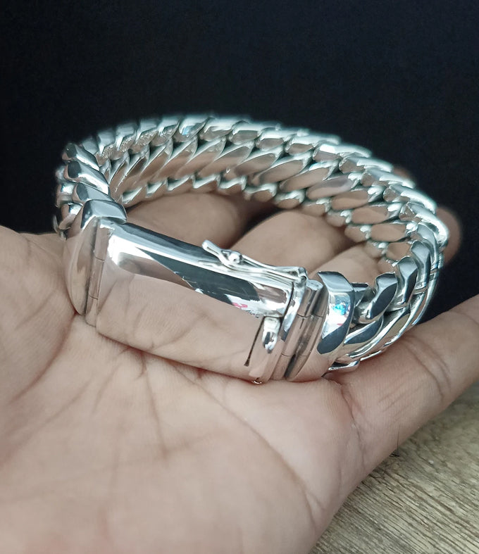 Men's 999 Pure Silver Snake Bracelet, Heavy Woven Chain