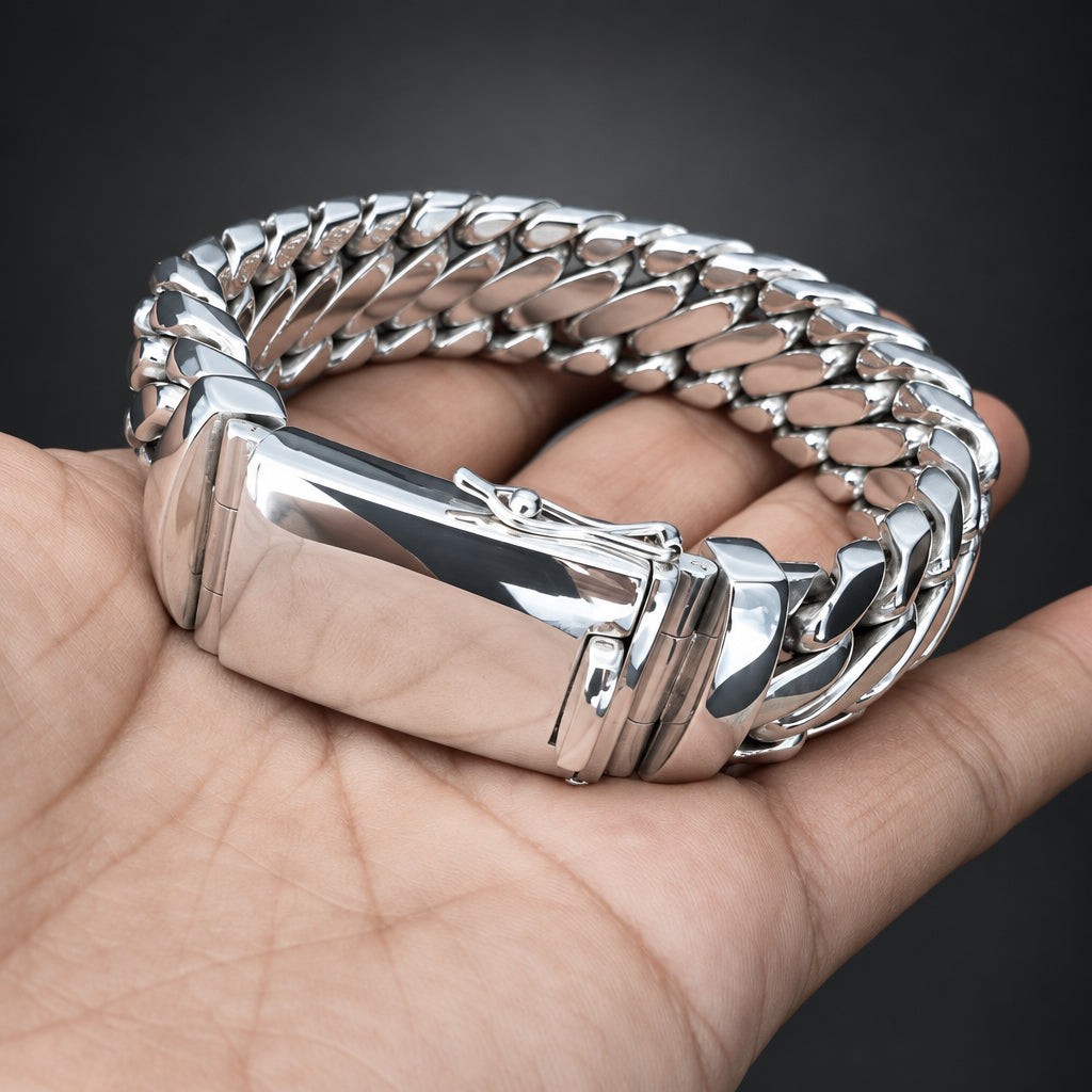 Men's 999 Pure Silver Snake Bracelet, Heavy Woven Chain