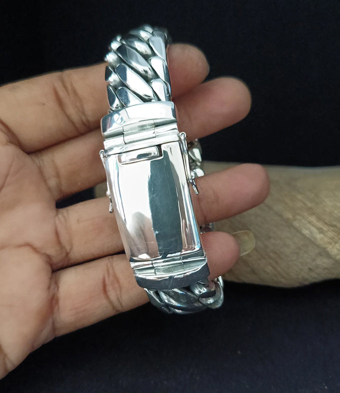 Men's 999 Pure Silver Snake Bracelet, Heavy Woven Chain