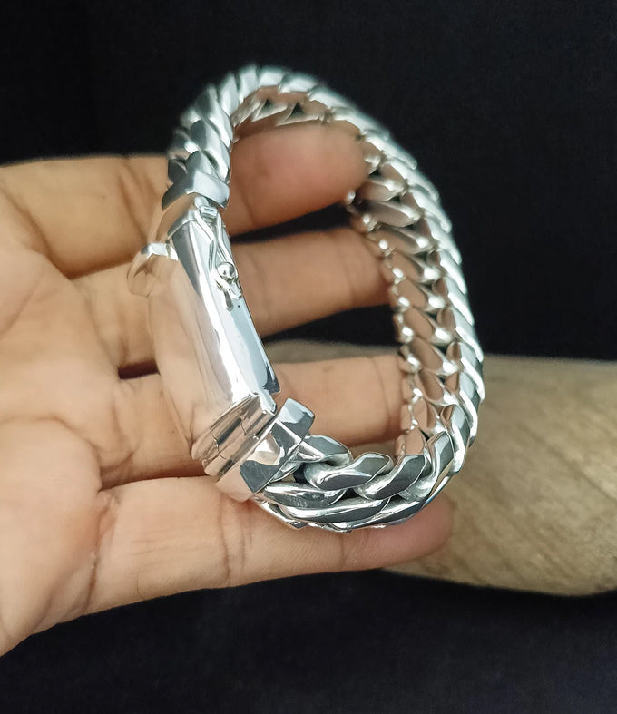 Men's 999 Pure Silver Snake Bracelet, Heavy Woven Chain