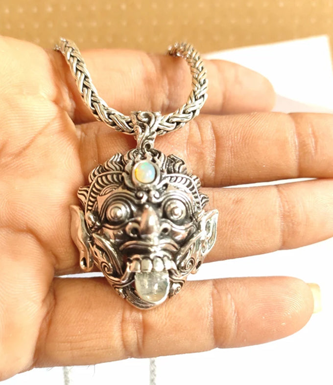 Men's Sterling Silver Rangda Pendant Necklace - Balinese Handmade Jewelry