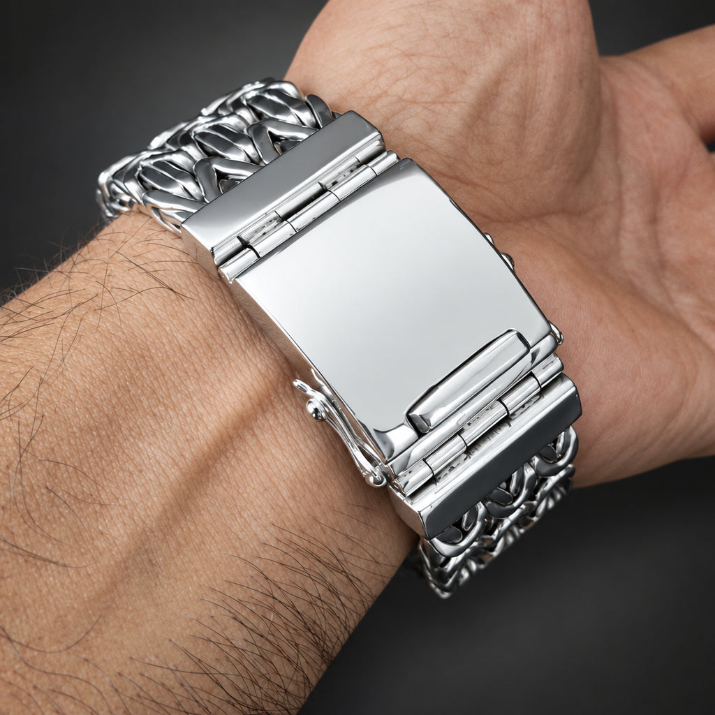 Heavy 999 Silver Byzantine Chain Bracelet for Men