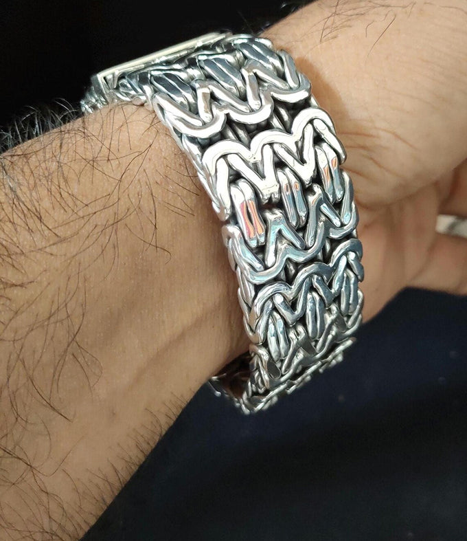Heavy 999 Solid Silver Byzantine Chain Bracelet - Handmade jewelry