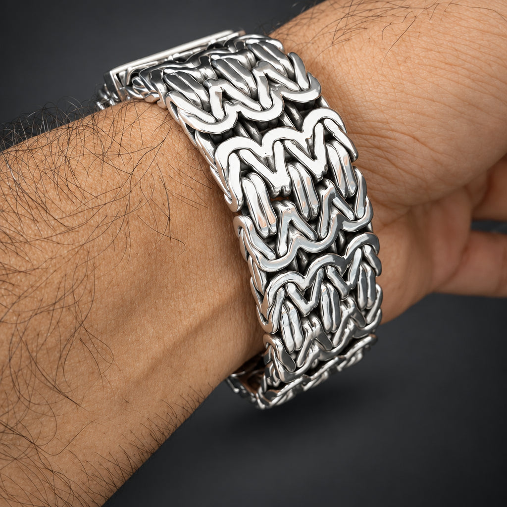 Heavy 999 Silver Byzantine Chain Bracelet for Men