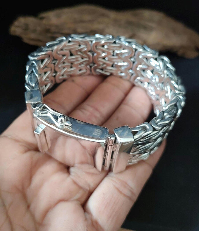 Heavy 999 Solid Silver Byzantine Chain Bracelet - Handmade jewelry