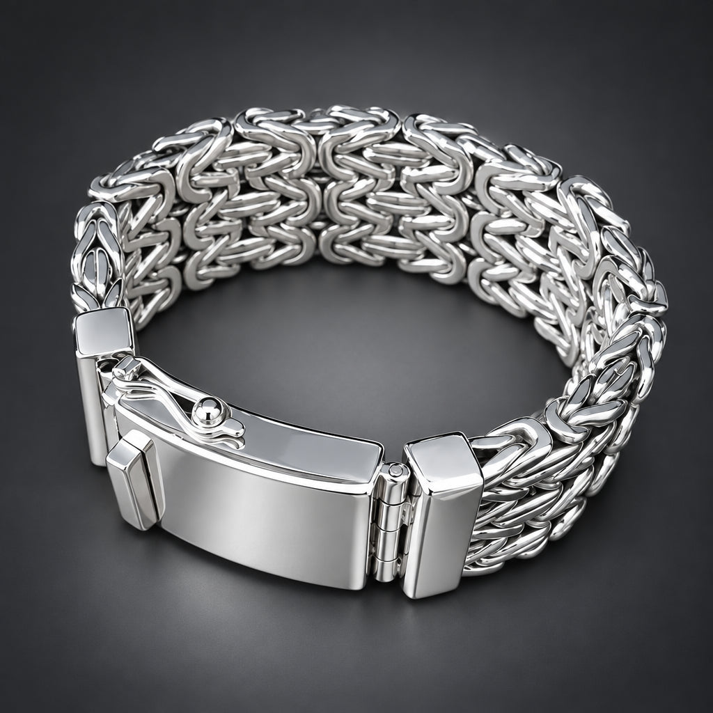 Heavy 999 Silver Byzantine Chain Bracelet for Men
