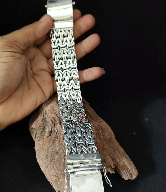 Heavy 999 Solid Silver Byzantine Chain Bracelet - Handmade jewelry