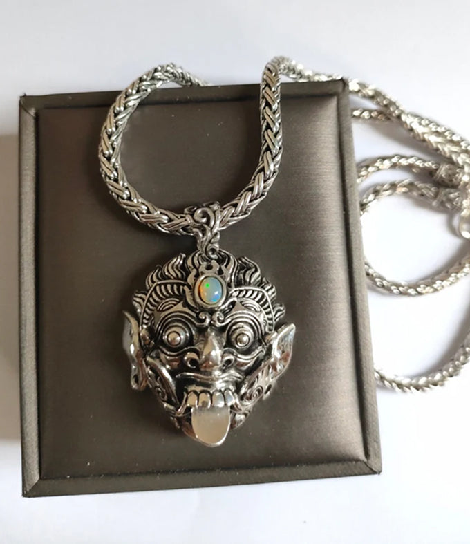 Men's Sterling Silver Rangda Pendant Necklace - Balinese Handmade Jewelry