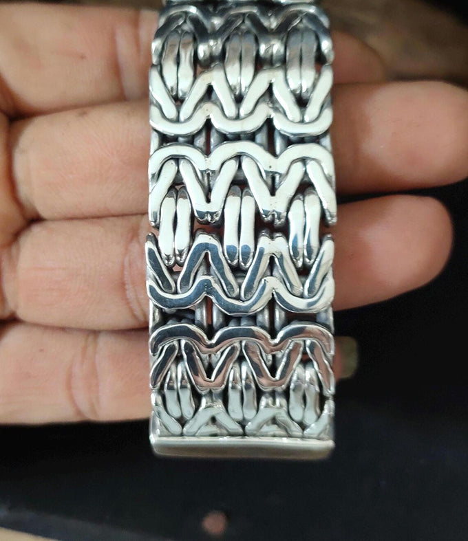 Heavy 999 Solid Silver Byzantine Chain Bracelet - Handmade jewelry